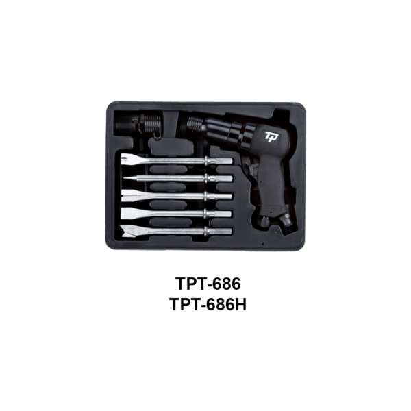 TPT 686 Soluzioni per la rivendita professionale e industriale Built to withstand the toughest jobs, TP pneumatic hammers and scalers are designed to handle the toughest jobs. The combination of power, compactness and lightness make them the tool par excellence and with the best performance in the sector. Operator comfort is guaranteed with the exclusive anti-vibration body The range offers industrial hammers for chip removal, welding hammers, and welding needle scalers.